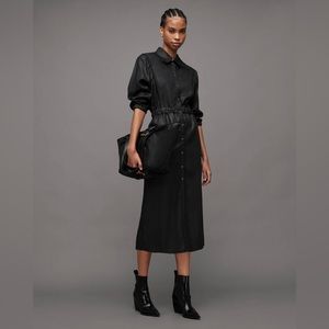AllSaints Osa Coated Denim Midi Shirt Dress